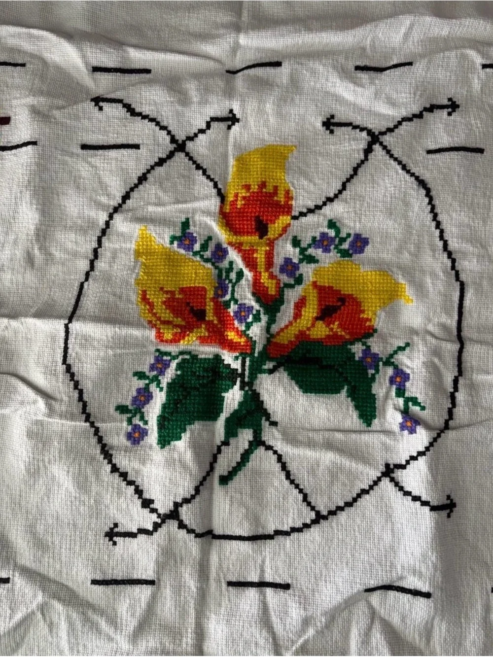 Handmade Floral Table Cover - Yellow & Red Calla Lilies